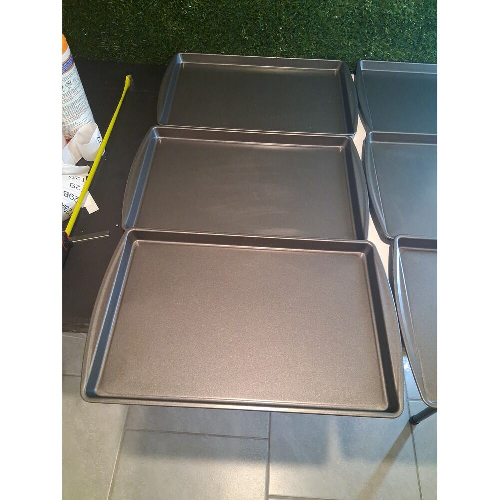 Lot of 6 Nonstick Baking Sheets Cookie Pans Gray Rectangular Trays Set - Picture 2 of 7